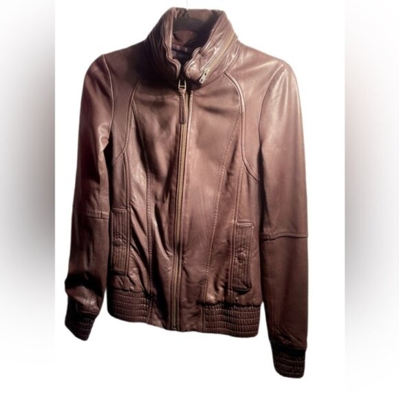 Mackage Aritzia Sophia lamb skin leather cropped motorcycle lng sleeve jacket XS - Picture 1 of 5